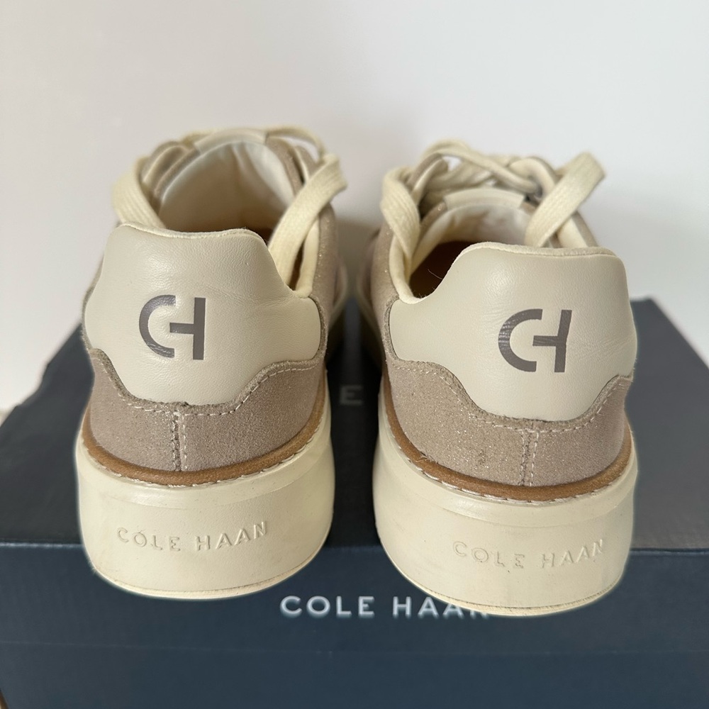 Cole Haan Women's Beige and White Glitter Sneakers - Picture 7 of 9